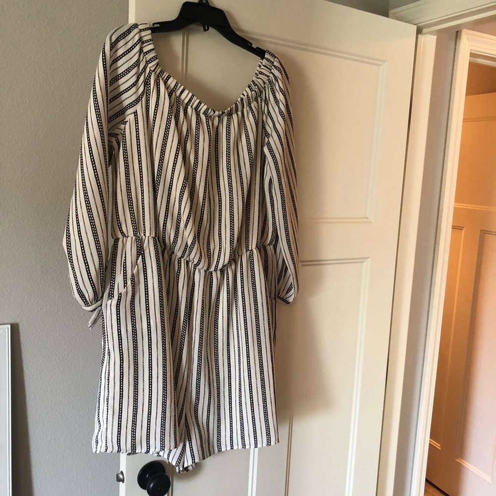 off the shoulder striped romper